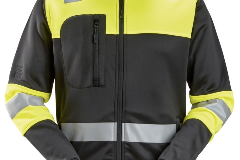Image of a Snickers brand hi-vis zip up softshell jacket